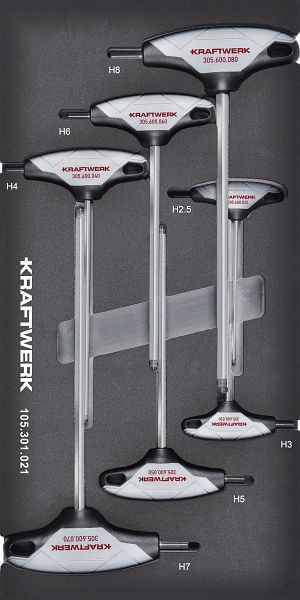 Tournevis d'angle Kraftwerk BASIC LINE EVA, poignée en T, tête sphérique à six pans creux, 7 pièces. Insert 20x40, 105.301.021