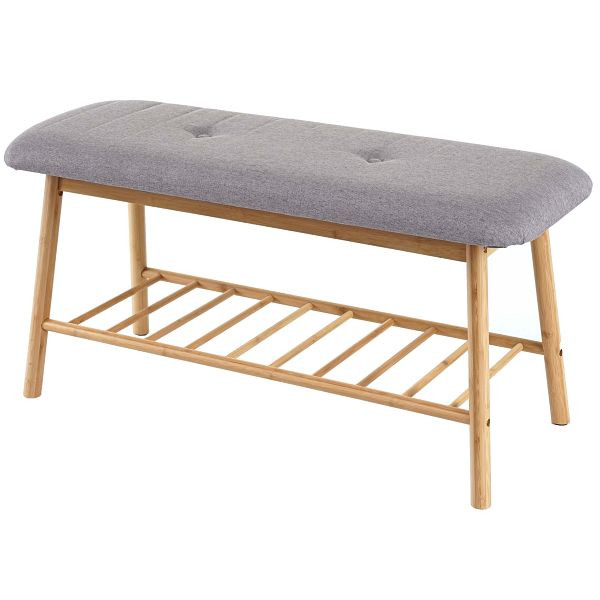 Banc Mendler étagère à chaussures HWC-D90, étagère à chaussures banc rembourré, bambou 44x90x34cm, 64609