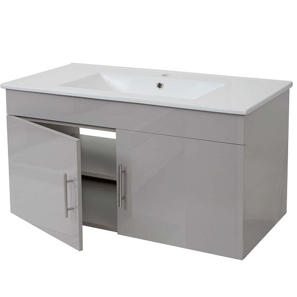 Lavabo Mendler + meuble sous lavabo HWC-D16, lavabo lavabo, brillant 90cm, gris, 62264+62241