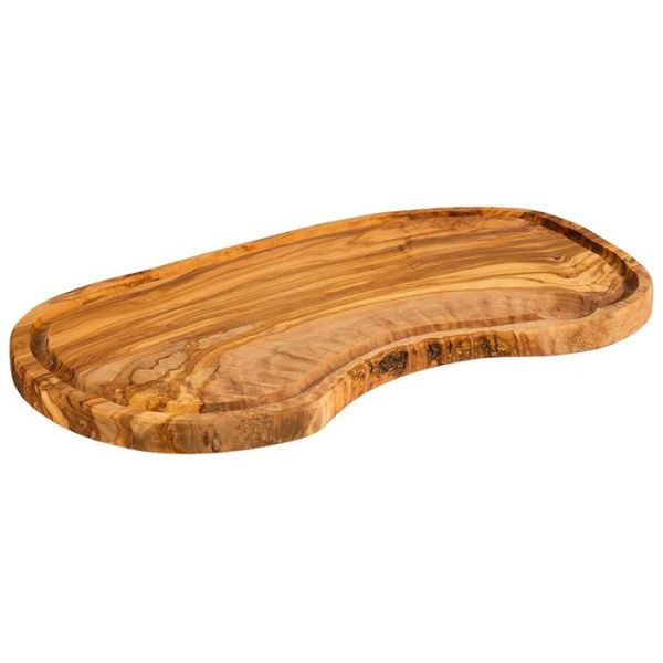 Planche de service APS -OLIVE-, 39,5 x 21 cm, hauteur : 2,5 cm, bois d'olivier, avec rainure à jus, unique par sa taille, sa forme, sa couleur et son grain, 01022