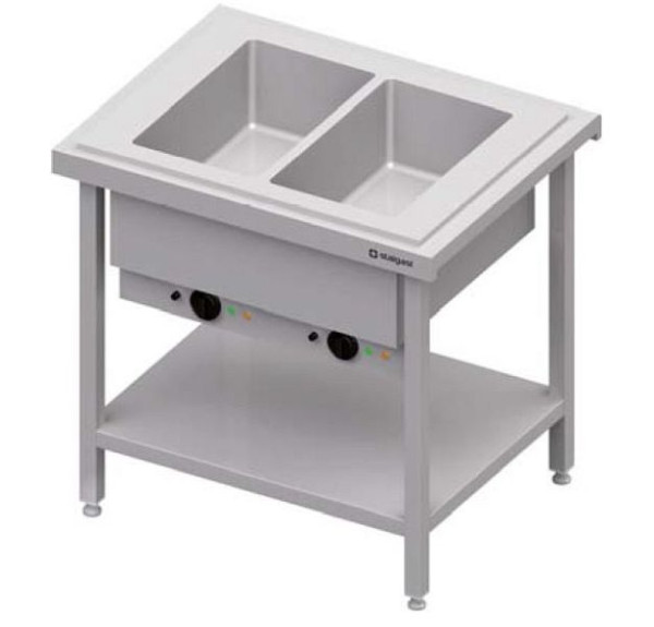 Service chaud Stalgast avec bain-marie 2x bac simple GN1/1, 920x735x880, couvercle inox, CF09110