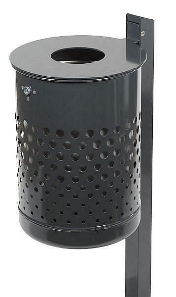 Poubelle Renner avec poteau environ 50 L, perforée, avec disque de couvercle, gris anthracite, 7039-00PB 7016