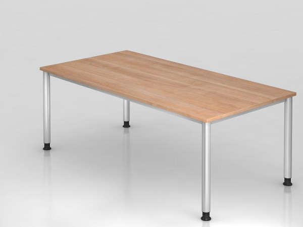 Bureau Hammerbacher 4 pieds rond 200x100cm noyer/argent, forme rectangulaire, VHS2E/N/S