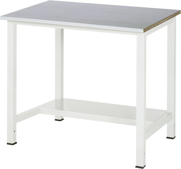 Table de travail RAU série 900, L1000 x P800 x H825 mm, plan de travail recouvert de tôle d'acier inoxydable, épaisseur 25 mm, avec étagère en bas, profondeur 320 mm, 03-900-3-ES25-10.12
