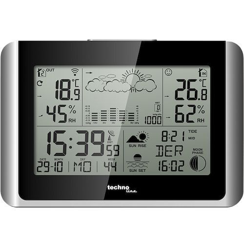 Station météo Technoline, radio-réveil DCF-77 avec possibilité de réglage manuel, dimensions : 173 x 118 x 22 mm, WS 6767