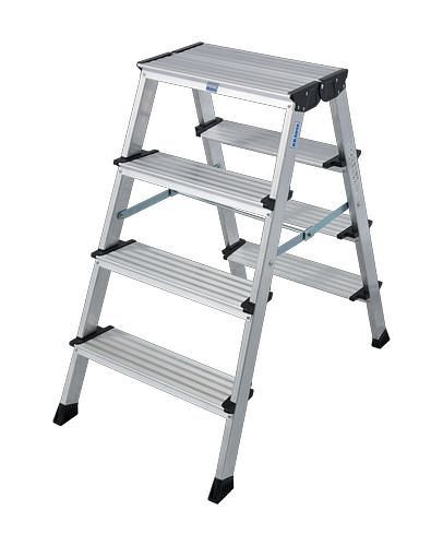 Escalier pliant double Krause, aluminium, avec grande base supérieure, 2 x 4 marches, plateforme incluse, 257459
