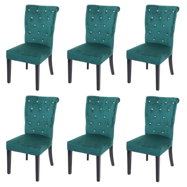 Mendler Lot de 6 chaises de salle à manger HWC-D22, chaise de cuisine, velours clouté, vert foncé, pieds noirs, 3x74562