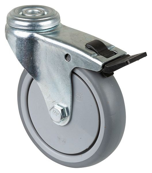 Roulettes BS Roulette pour appareil avec frein, largeur 24 mm, Ø100 mm, jusqu'à 70 kg, bande de roulement en caoutchouc gris, roulement à billes, lot de 4, A321.A85.100