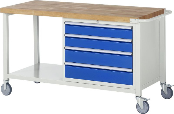 Établi mobile RAU série 8000, 4 tiroirs XL, étagère de rangement, 1500x880x700 mm, 05-8262A6-157B4S.11