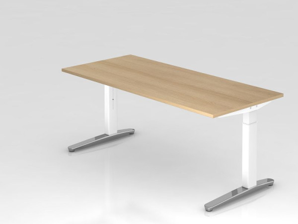 Bureau Hammerbacher pied C 180x80cm chêne/blanc, poli, forme rectangulaire, VXB19/E/WC