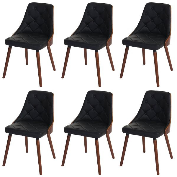 Mendler ensemble de 6 chaises de salle à manger HWC-A75, chaise visiteur, chaise de cuisine, bois courbé aspect noyer, simili cuir noir, 48417+48417+48417