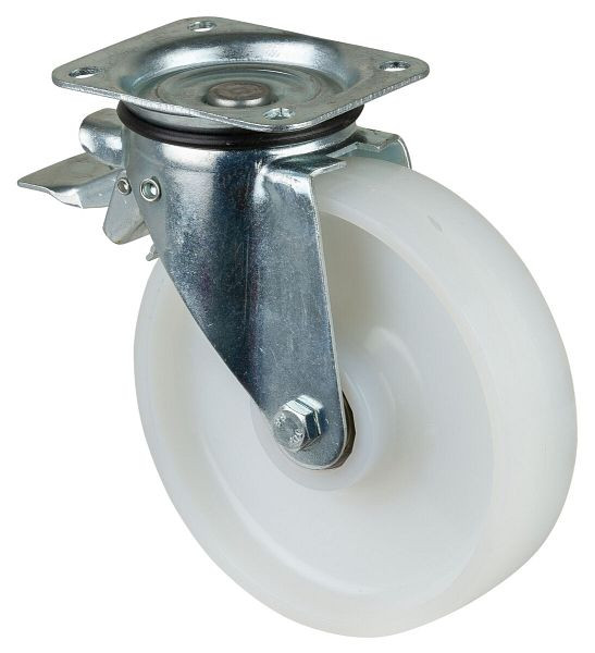 BS Rolls Roulette pour charges lourdes avec frein, largeur de roue 50 mm, Ø roue 200 mm, capacité de charge 450 kg, bande de roulement/corps de roue en plastique, roulements à billes, N120.B15.201