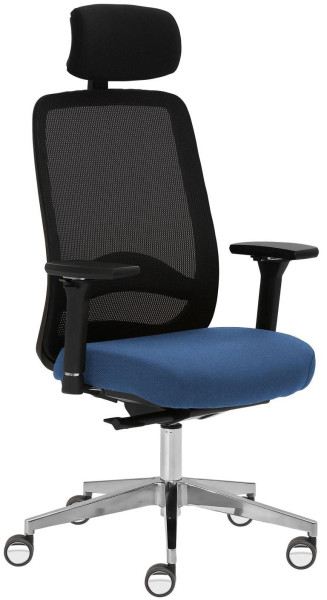 Chaise pivotante Mayer Sitzmöbel , accoudoirs 4D, piètement en aluminium, dossier en résille, roulettes robustes, bleu, 2228_AV4D_KS_SYM++_XXL_ROB_30612