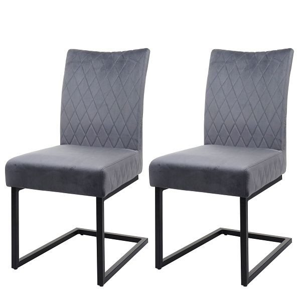 Mendler set de 2 chaises cantilever HWC-L15, chaise visiteur, chaise de conférence, acier velours thermolaqué, gris foncé, 98112+98113