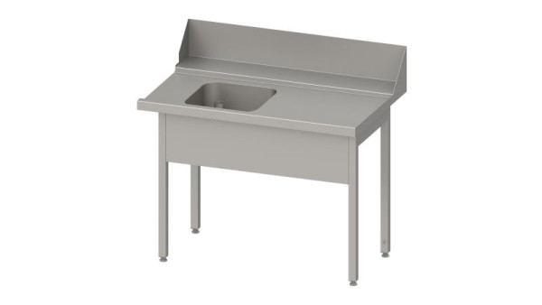 Table d'alimentation Stalgast, guide panier avec pente, avec 1 bac, 1200x750x880mm, montage côté droit, dosseret : 200mm, couvercle bac, soudé, VZL12713RA