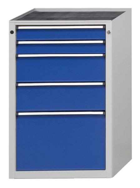 Armoire latérale ANKE; 660 x 615 x 980 mm; RAL 7035/5010; Baignoire avec tapis antidérapant; 5 tiroirs 90, 90, 180, 180, 360 mm, 600.308