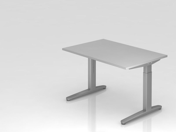 Bureau Hammerbacher pied C 120x80cm gris/argent, coulisses en aluminium argent (similaire à RAL 9006), VXB12/5/SS