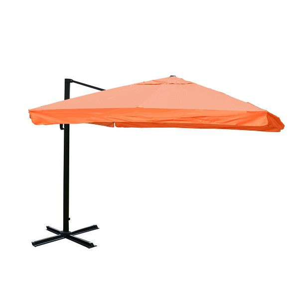 Parasol gastronomique Mendler HWC-A96, 3,5x3,5m (Ø4,95m) polyester/aluminium 25kg, rabat, terre cuite sans support, rotatif, 134321+122472
