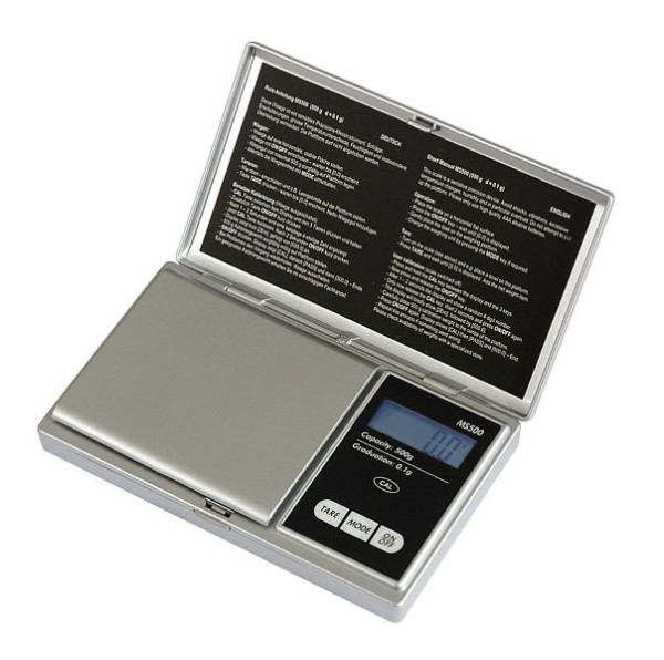 Balance de poche PESOLA d'une capacité de 500g argent, graduation 0,1g, plateforme en acier inoxydable, CE, RoHS, MS500