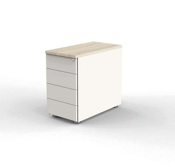 Conteneur de stockage Kerkmann avec serrure centrale, forme 4, L 430 mm x P 800 mm x H 720-760 mm, couleur : blanc/érable, 12419350