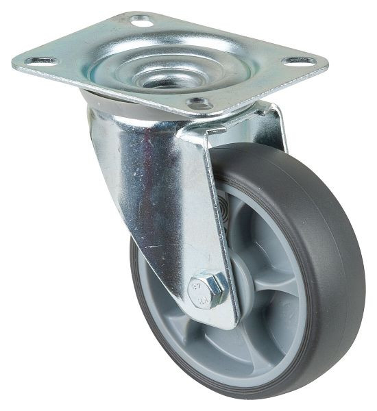 Rouleau de transport BS rollers, largeur 32 mm, Ø100 mm, jusqu'à 110 kg, pneus thermoplastiques gris, roulements à billes, plateau, lot de 4, L400.A85.102