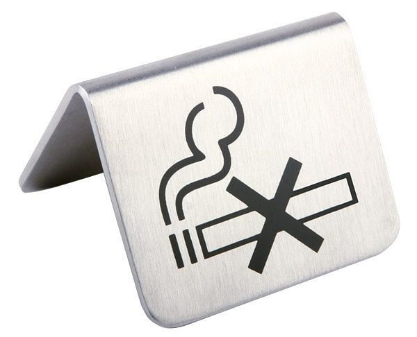 Support de table APS, 5,5 x 5 cm chacun, hauteur : 3,5 cm, acier inoxydable, mat, symbole des deux côtés, -interdiction de fumer-, paquet : 2 pièces, 00572