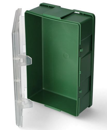 Boîte murale DENIOS pour 1 flacon de rinçage oculaire, 600 ml chacun, avec couvercle transparent, 117-436