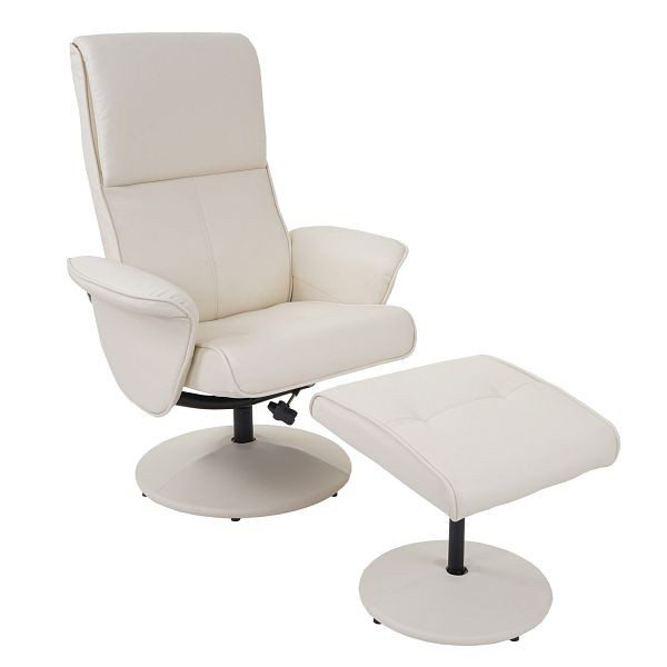 Fauteuil Mendler Relax Helsinki, fauteuil TV Fauteuil TV Relaxliege avec tabouret, simili cuir, crème, 35780