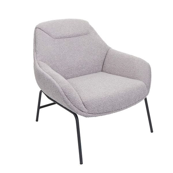 Chaise longue Mendler HWC-J77, fauteuil chaise cocktail, métal tissu bouclé, gris clair, 83078