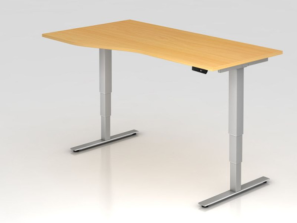 Bureau assis-debout électrique Hammerbacher 180x100/80cm hêtre, forme libre, montable à gauche ou à droite, VXDSM18/6/S