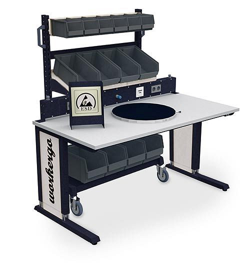 Bedrunka+Hirth table Workergo Pied en C avec réglage par manivelle, revêtement par poudre conductrice, dimensions en mm (LxP) : 1500 x 750, ESDC150KU75G
