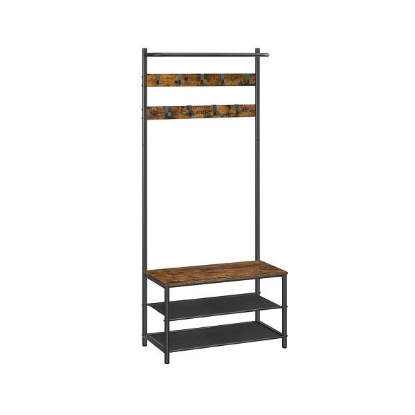 VASAGLE portemanteau avec banc, vintage marron-noir, 64x32,2x180 cm, HSR411B01