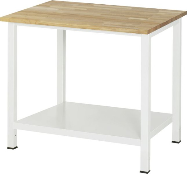 Table de travail RAU série 900, L1000 x P800 x H825 mm, plan de travail en hêtre massif, épaisseur 25 mm, avec étagère en bas, profondeur 650 mm, 03-900-6-B25-10.12