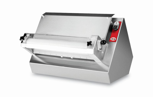 Machine à rouler la pâte GMG Ø 30cm pour pizzas rondes et carrées, épaisseur de pâte réglable, poids de pâte variable 80-210g, TTA-S-30