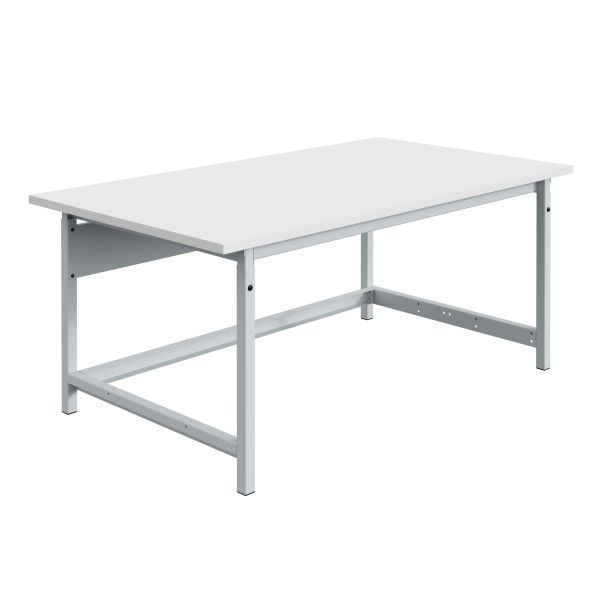 Table de conditionnement SOFAME PACKLOG, réglable en hauteur mécaniquement, L 1500 x P 750 x H 768 à 1048 mm, plan de travail mélamine 28 mm, gris clair RAL 7035, W010020601GC