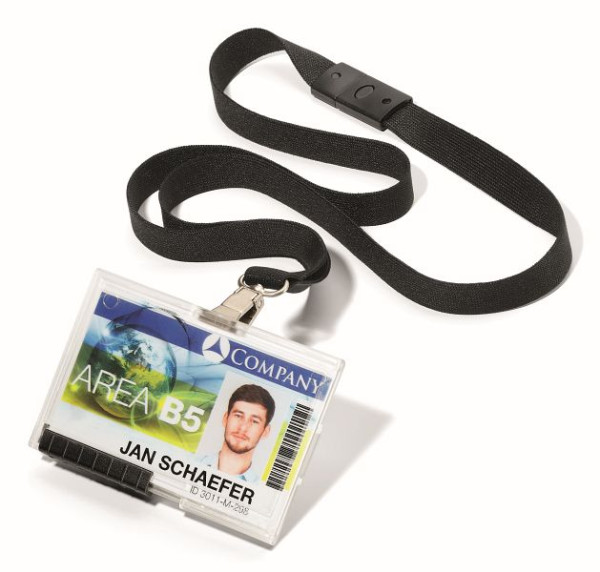 Porte-cartes DURABLE PUSHBOX MONO avec sangle textile, noir, paquet de 10, 892701