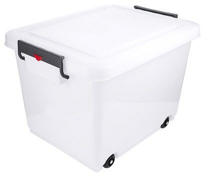 Conteneur de transport Contacto 60 l, blanc avec couvercle à pince + roulettes, 2552/060
