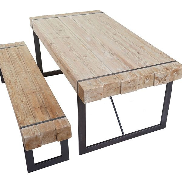 Ensemble de salle à manger Mendler HWC-A15, table à manger + 1x banc, bois de sapin massif rustique, couleur naturelle 180cm, 56893+56896