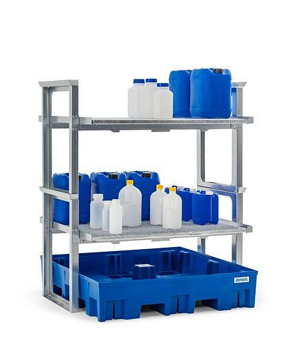 Petit rack à conteneurs DENIOS, avec plateau en plastique, 1429 x 1235 x 837 mm, 291-790