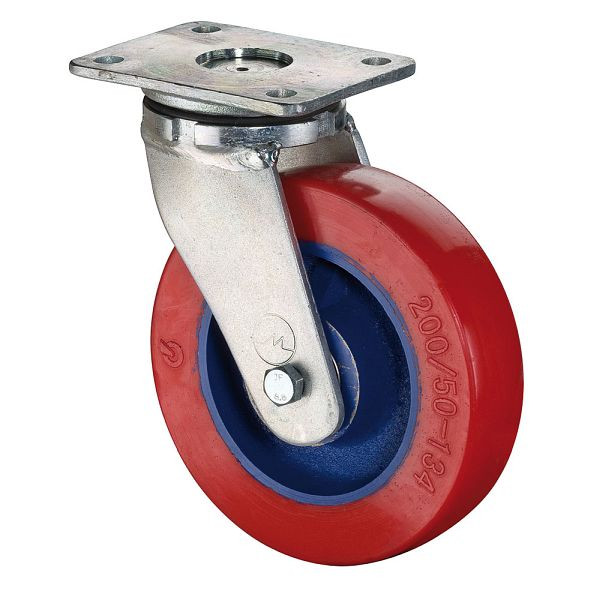 Roues BS Roulette robuste, largeur de roue 50 mm, Ø roue 150 mm, capacité de charge 500 kg, polyuréthane coulé 78 Shore A, corps de roue en fonte, roulements à billes, RR100.C11.150