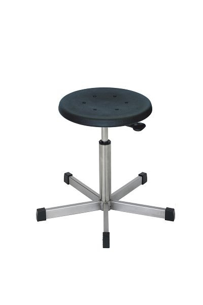 Tabouret Lotz en acier inoxydable, assise : PU, noir, insert en acier inoxydable, Ø 350 mm, hauteur d'assise 440 - 630 mm, piètement en acier inoxydable, patins, 3912.01