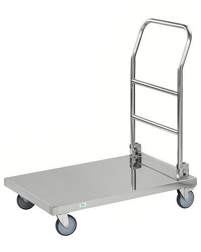 Chariot à plate-forme en acier inoxydable Kongamek KM, avec support rabattable, 100 kg, 880x500 mm, frein, 255-348