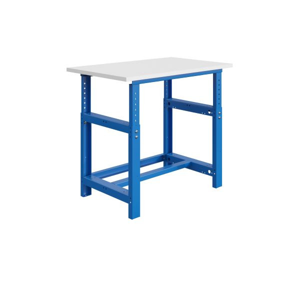 Etabli SOFAME SI, réglable en hauteur mécaniquement, L 1800 x P 750 x H 780 à 1060 mm, plan de travail RESITOP stratifié 40 mm, bleu ciel RAL 5015, W010010187BI
