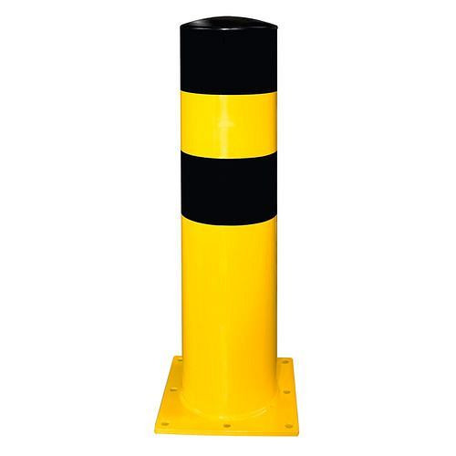 Borne de protection contre les chocs Moravia à revêtement jaune, rayures noires, à cheviller avec plaque de base, Ø : 159 mm, 311079