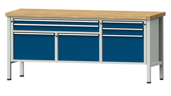 Établis ANKE Établi en caisson, modèle 281 V, 2000 x 700 x 900 mm, RAL 7035/5010, BMP 50 mm, 304.519