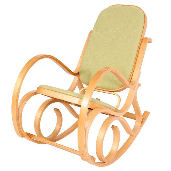 Chaise à bascule Mendler M41, chaise à bascule, chaise TV, bois massif, aspect chêne, tissu/textile vert, 75341
