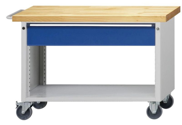 Chariot d'atelier ANKE; 1090x615x810 mm; RAL 7035/5010; Baignoire avec tapis antidérapant; Boîtier monobloc (ouvert à l'arrière); 1x tiroir continu 180 mm, 460.150