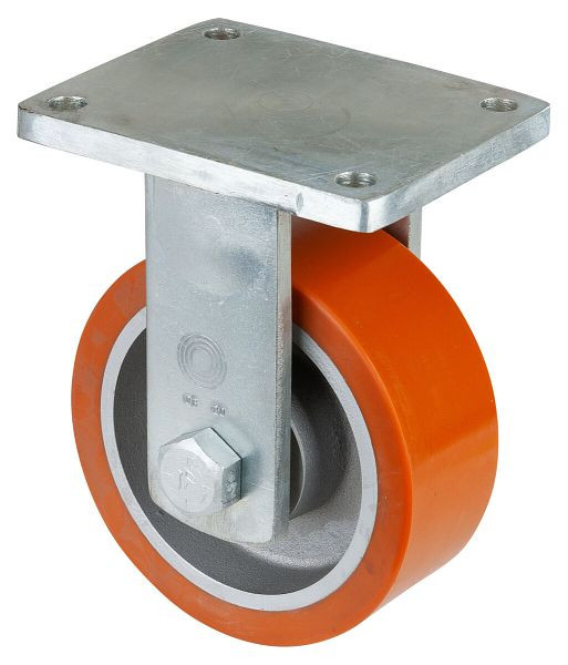 BS Rolls Roulette pour charges lourdes, roulette fixe, largeur de roue 80 mm, Ø roue 200 mm, capacité de charge 1400 kg, polyuréthane coulé 95 Shore A, fonte, roulement à billes, RR110.C10.202