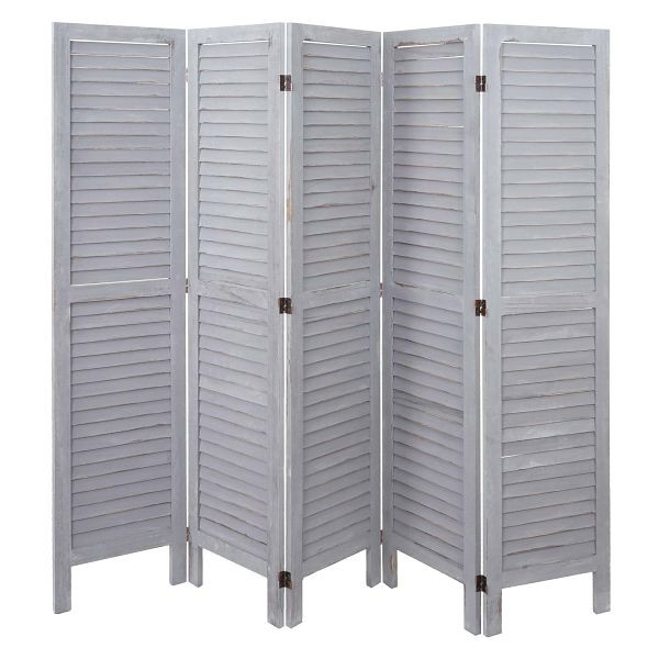 Mendler Paravent HWC-G30, écran de séparation, séparateur de pièce, aspect shabby 170x200cm, gris, 67528