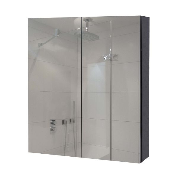 Armoire à miroir Mendler HWC-B19b, armoire murale de salle de bain, 2 étagères haute brillance 70x60x16cm, noir, 97809